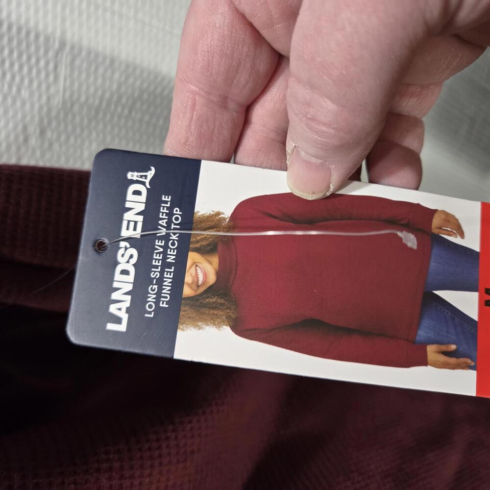 Lands End Women's Long Sleeve Funnel Neck Waffle Top Medium Dark Red - Picture 4 of 6